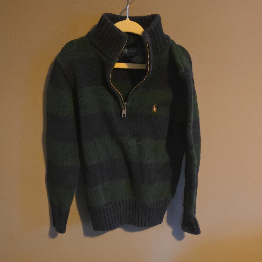 Polo by Ralph Lauren Men's Dark Green and Black Zip-Up Sweater